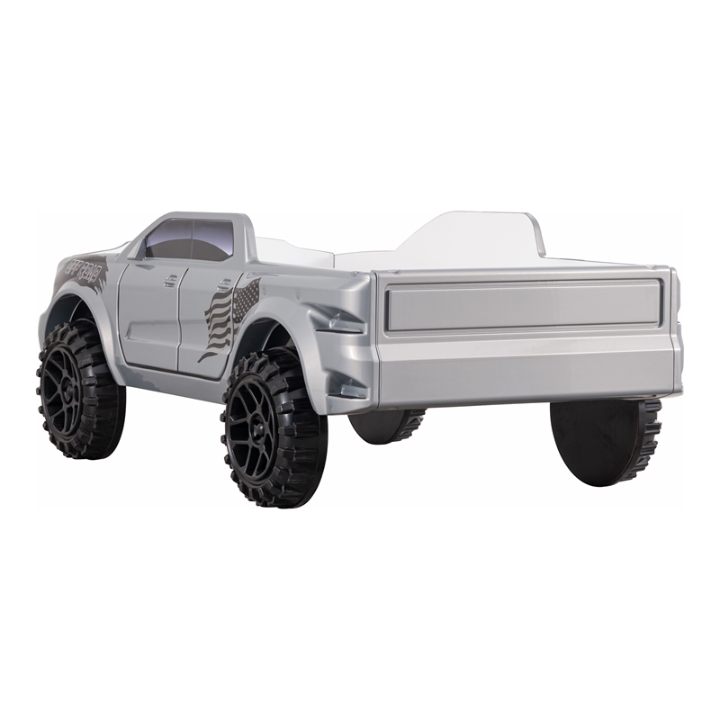 Bowery Hill Off-Road Truck Twin Bed with LED Headlights in Gray Wood
