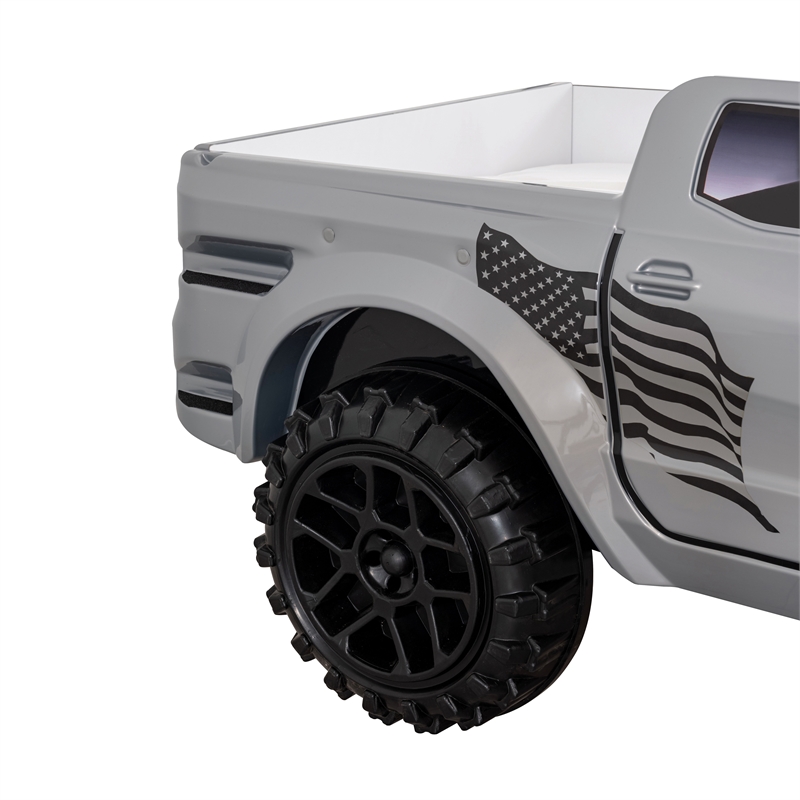 Bowery Hill Off-Road Truck Twin Bed with LED Headlights in Gray Wood
