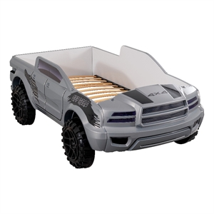 Bowery Hill Off-Road Truck Twin Bed with LED Headlights in Gray Wood