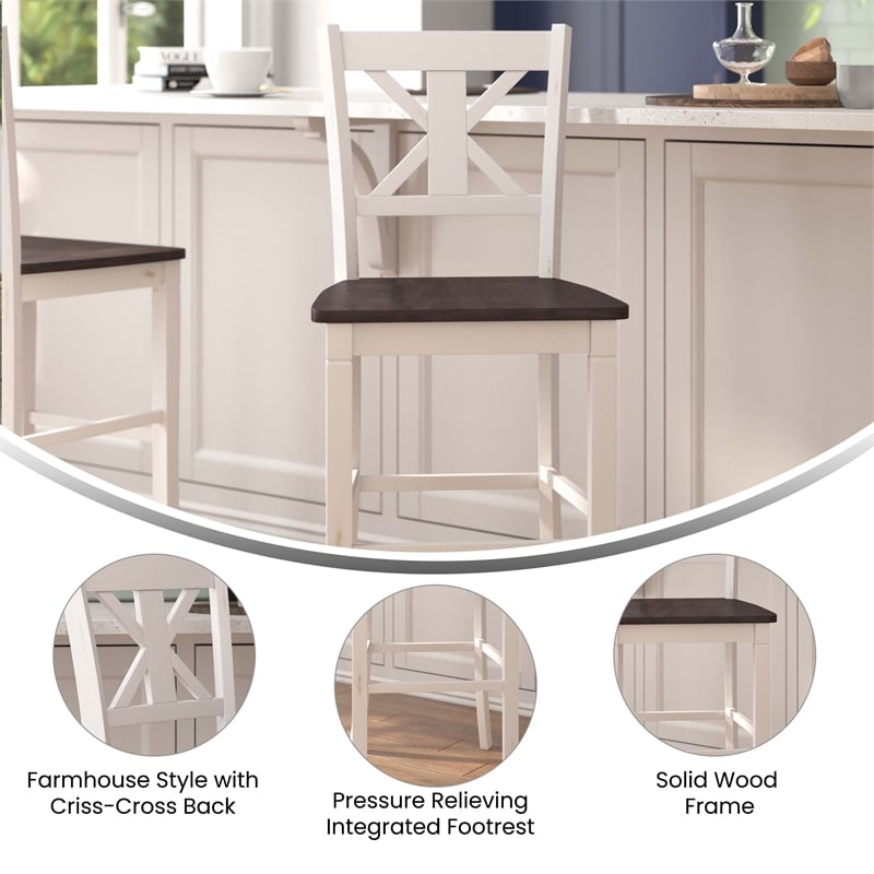 Bowery Hill Set of 2 Antique White Wash Wood Bar Stools with Cross Back