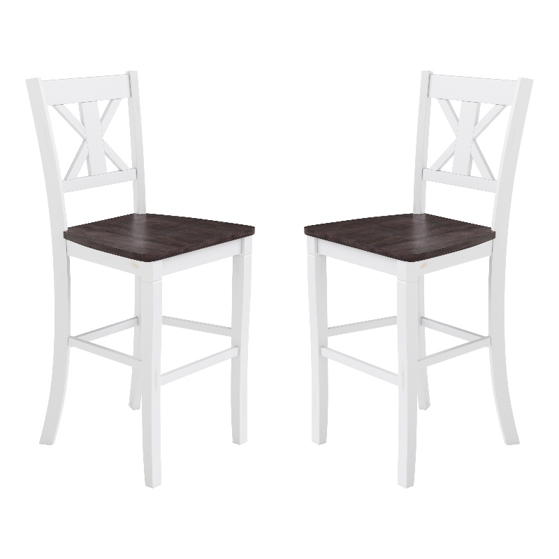 Bowery Hill Set of 2 Antique White Wash Wood Bar Stools with Cross Back
