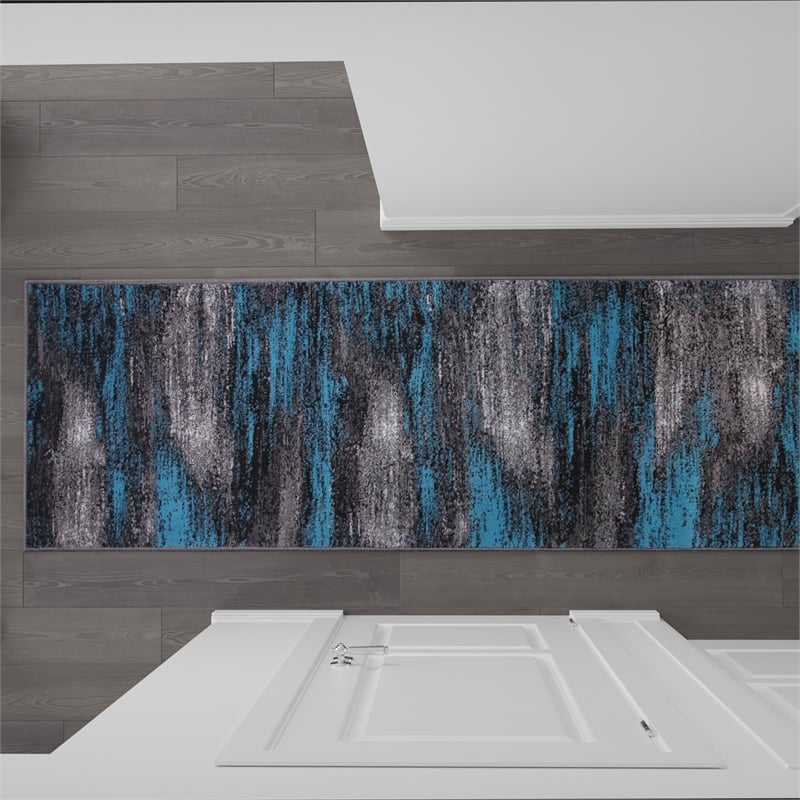 Bowery Hill 24x120 in Fabric Abstract Design Area Rug in Blue and Gray