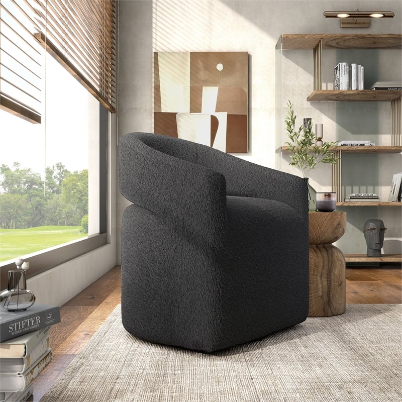 Bowery Hill Charcoal Fabric Swivel Armchair with Metal Base