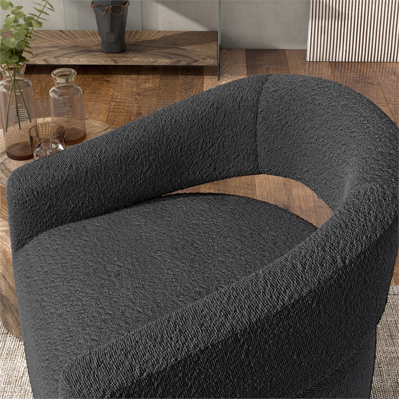 Bowery Hill Charcoal Fabric Swivel Armchair with Metal Base