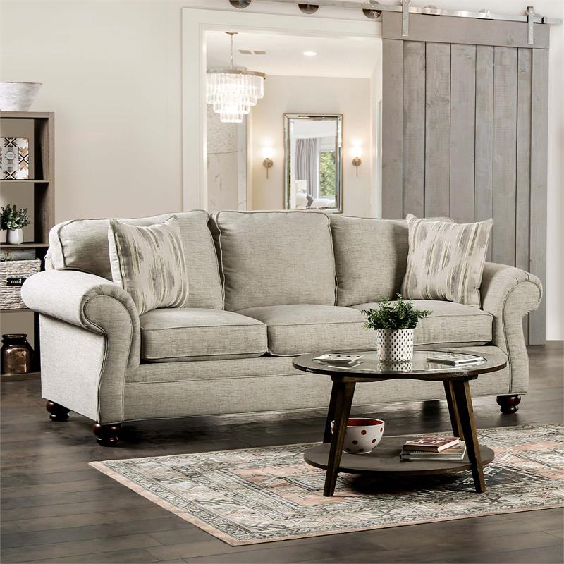 Bowery Hill 2-Piece Cream Fabric Transitional Sofa Set