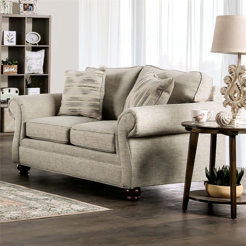 Bowery Hill 2-Piece Cream Fabric Transitional Sofa Set