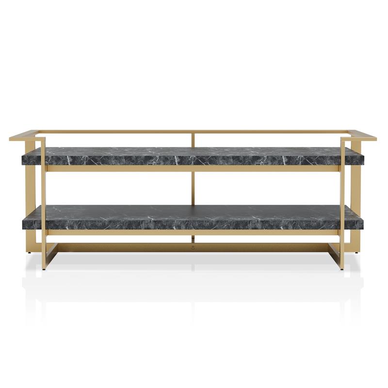 Bowery Hill 2-Piece Metal Coffee Table Set in Gold Finish with Black Tops