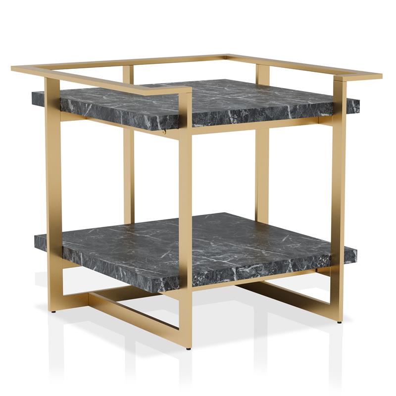 Bowery Hill 2-Piece Metal Coffee Table Set in Gold Finish with Black Tops