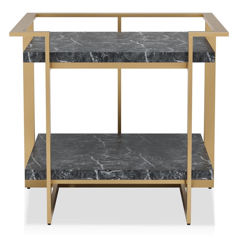 Bowery Hill 2-Piece Metal Coffee Table Set in Gold Finish with Black Tops
