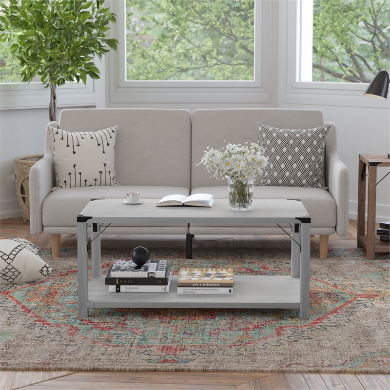 Bowery Hill 2-Tier Engineered Wood Coffee Table in Aspen Gray