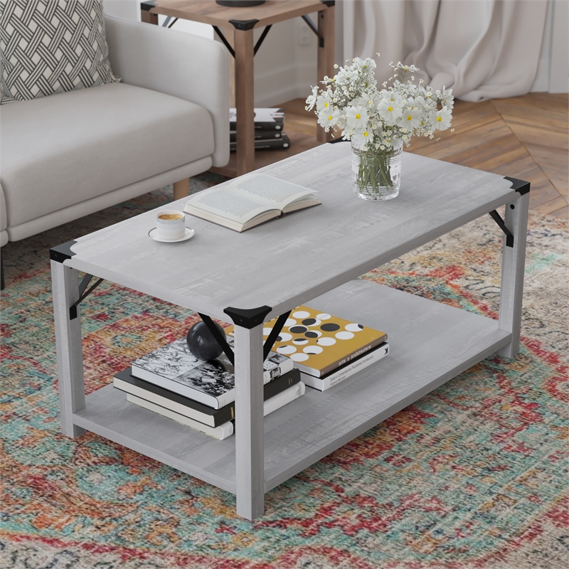 Bowery Hill 2-Tier Engineered Wood Coffee Table in Aspen Gray