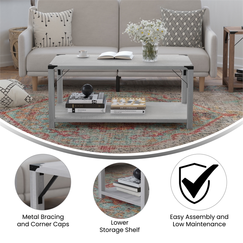 Bowery Hill 2-Tier Engineered Wood Coffee Table in Aspen Gray