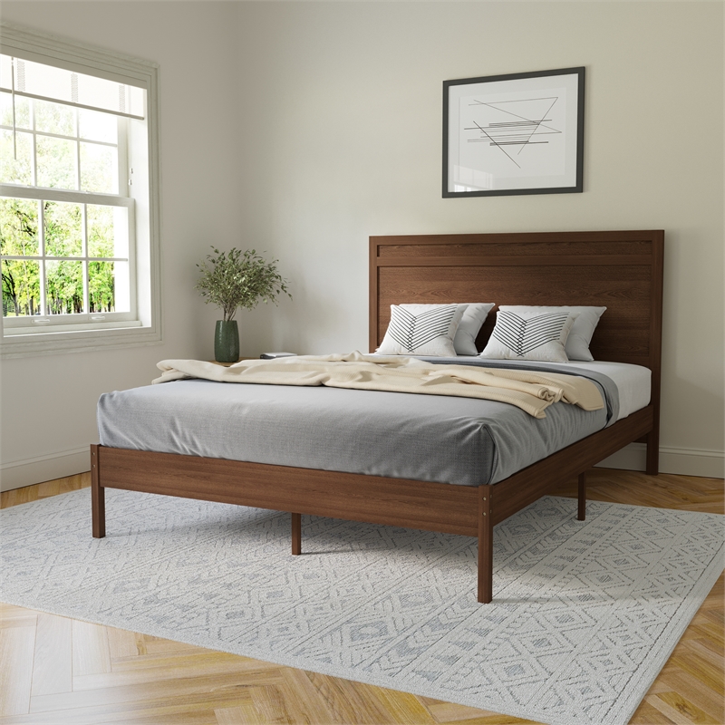 Bowery Hill Solid Wood Queen Platform Bed in Brown Finish