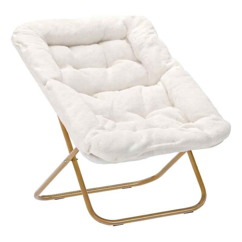 Bowery Hill Oversized Folding Saucer Chair in Ivory Faux Shearling
