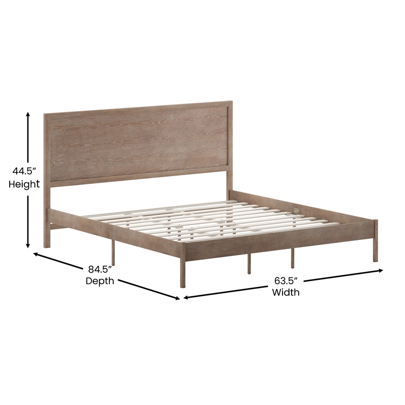 Bowery Hill King Platform Bed with Wooden Slats and Headboard in Light Brown