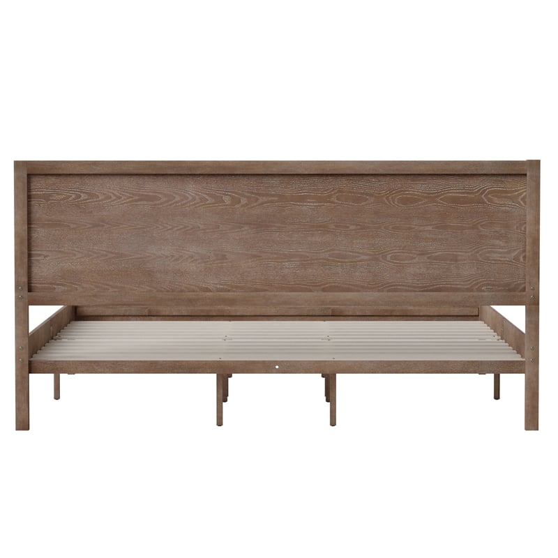 Bowery Hill King Platform Bed with Wooden Slats and Headboard in Light Brown