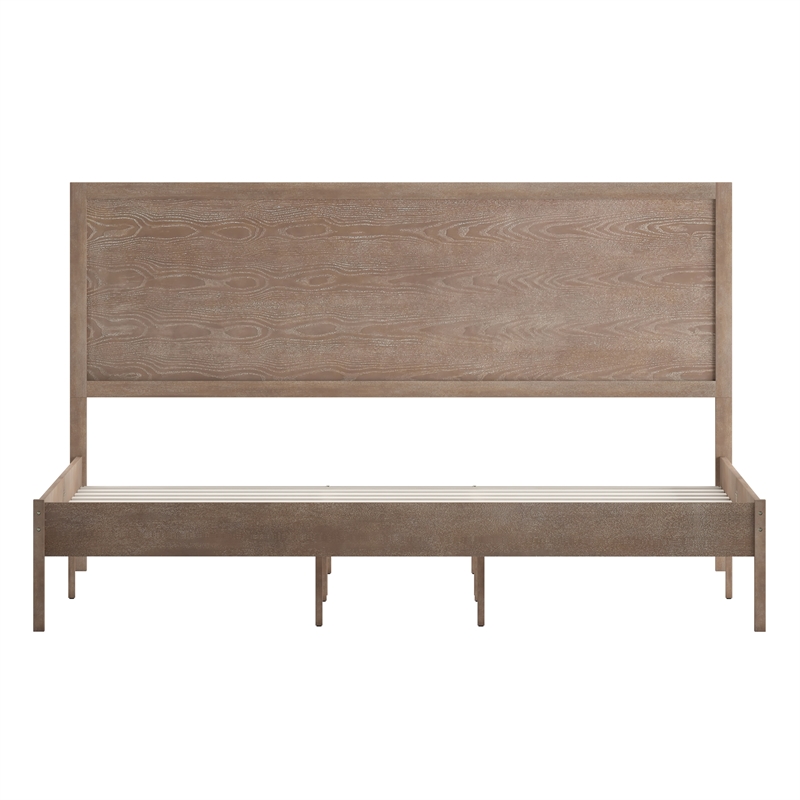 Bowery Hill King Platform Bed with Wooden Slats and Headboard in Light Brown