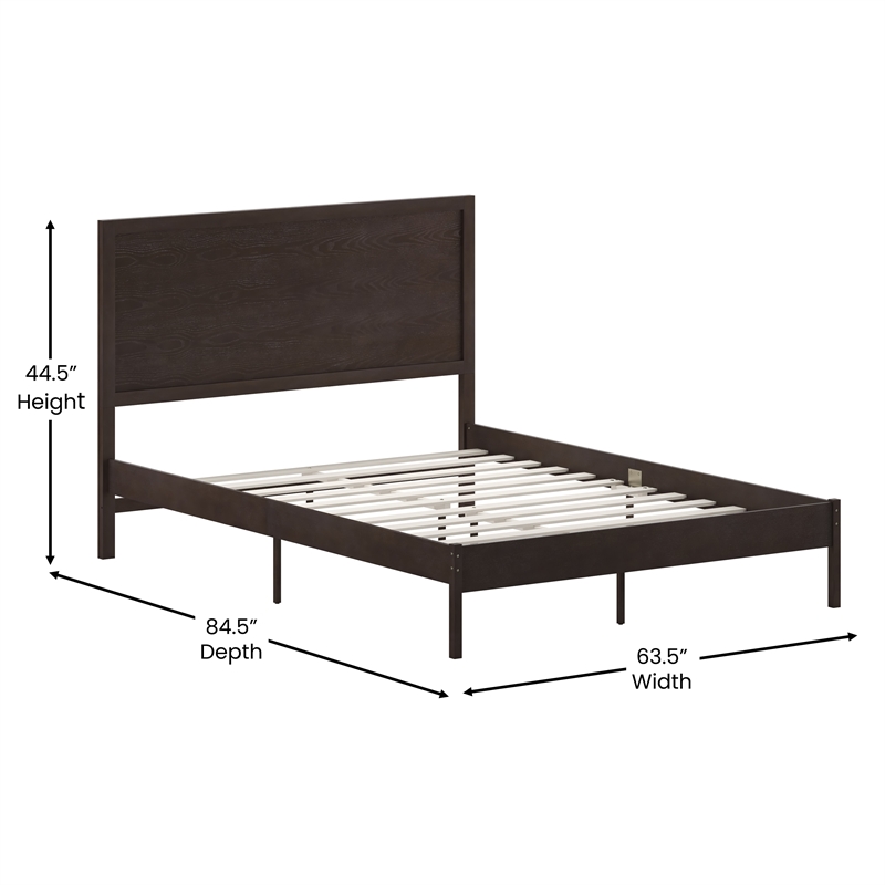Bowery Hill Queen Wooden Platform Bed with Headboard in Dark Brown Finish