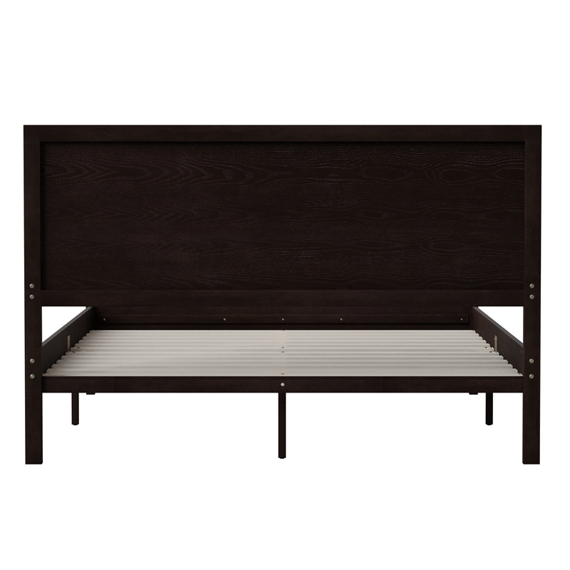 Bowery Hill Queen Wooden Platform Bed with Headboard in Dark Brown Finish