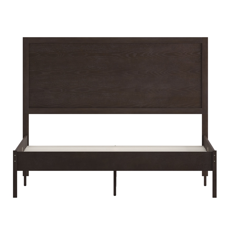 Bowery Hill Queen Wooden Platform Bed with Headboard in Dark Brown Finish