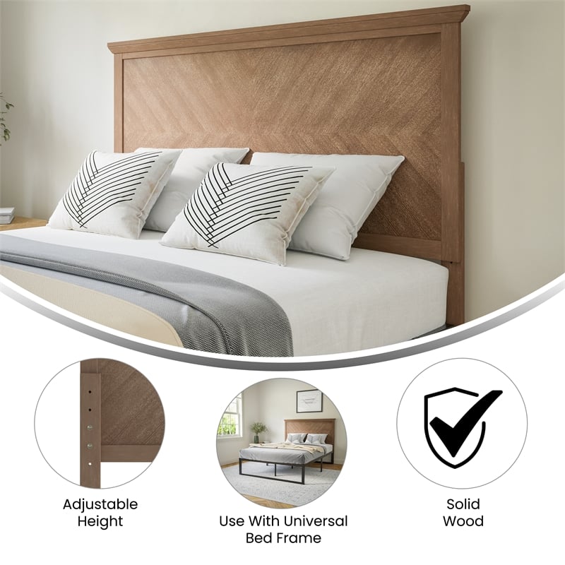 Bowery Hill Full Size Herringbone Wooden Headboard in Light Brown
