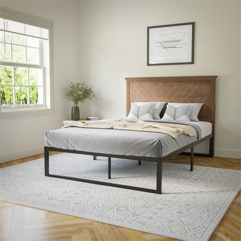 Bowery Hill Full Size Herringbone Wooden Headboard in Light Brown
