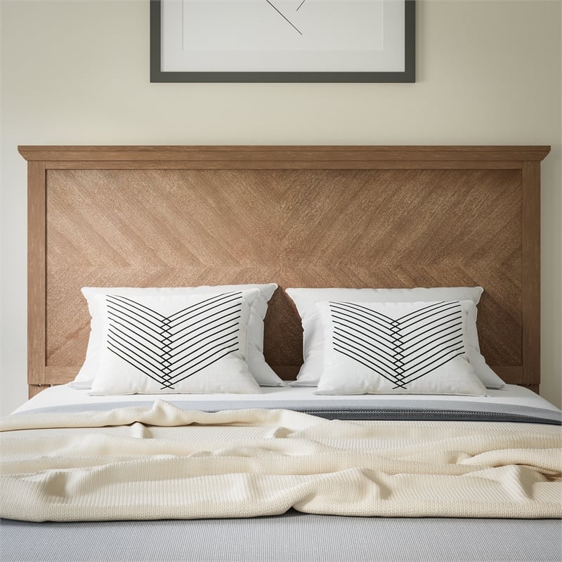 Bowery Hill Full Size Herringbone Wooden Headboard in Light Brown