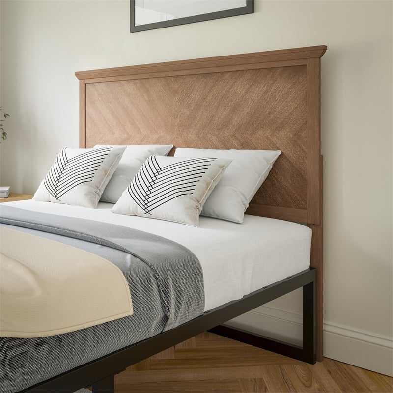 Bowery Hill Full Size Herringbone Wooden Headboard in Light Brown