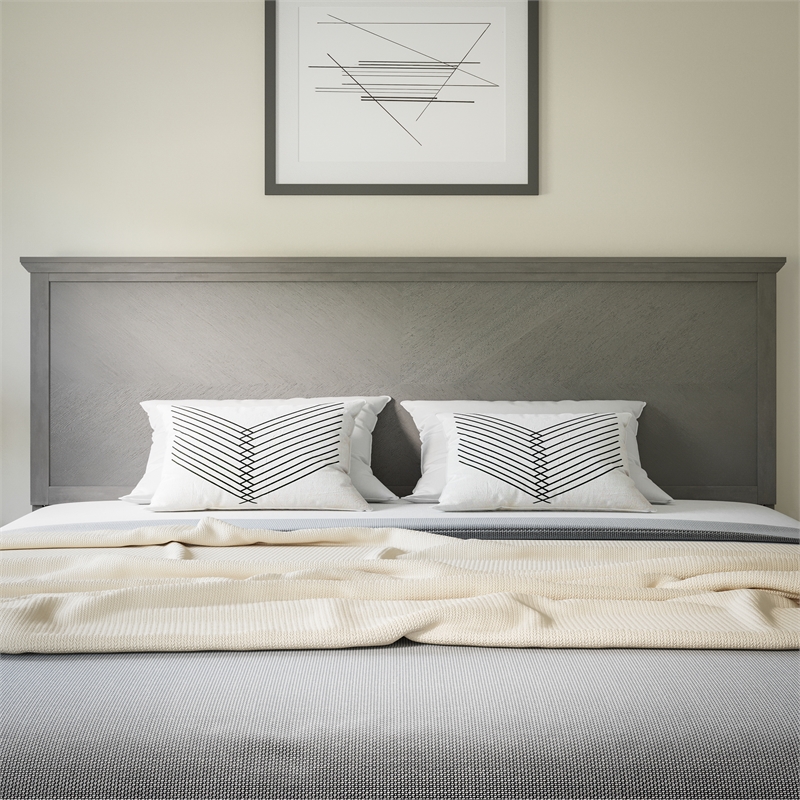 Bowery Hill King Size Wooden Herringbone Headboard in Gray Wash
