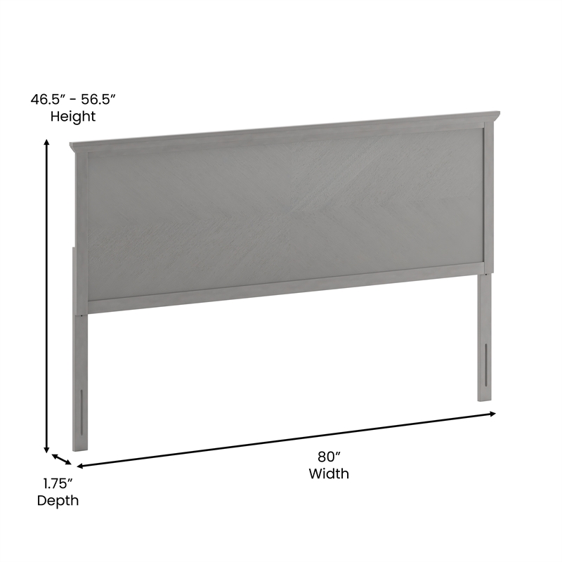 Bowery Hill King Size Wooden Herringbone Headboard in Gray Wash