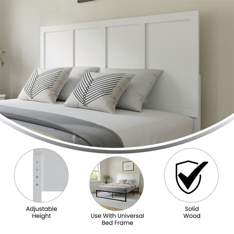 Bowery Hill King Wooden Headboard with 4 Adjustable Heights in White