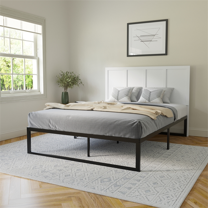 Bowery Hill King Wooden Headboard with 4 Adjustable Heights in White