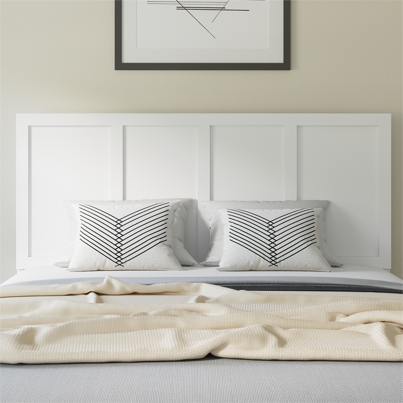 Bowery Hill King Wooden Headboard with 4 Adjustable Heights in White