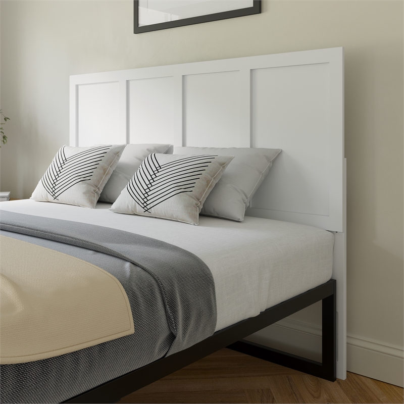 Bowery Hill King Wooden Headboard with 4 Adjustable Heights in White