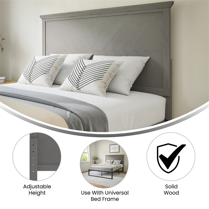 Bowery Hill Full Size Wooden Herringbone Headboard in Gray Wash
