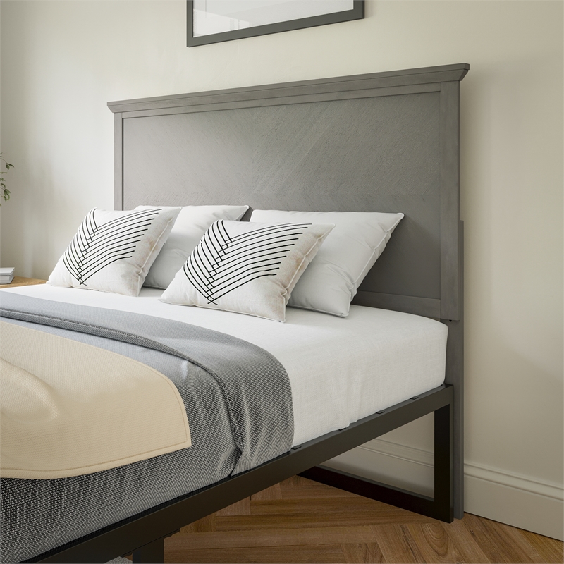 Bowery Hill Full Size Wooden Herringbone Headboard in Gray Wash