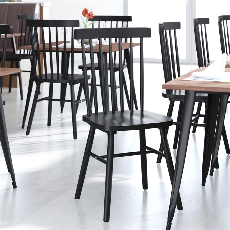 Bowery Hill 2 Pack Solid Wood Windsor Dining Chairs in Black with Spindle Backs