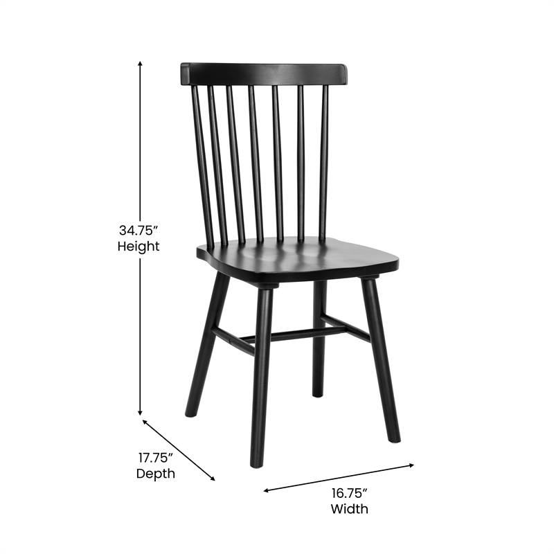 Bowery Hill 2 Pack Solid Wood Windsor Dining Chairs in Black with Spindle Backs