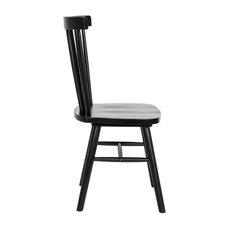 Bowery Hill 2 Pack Solid Wood Windsor Dining Chairs in Black with Spindle Backs