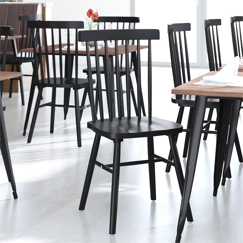 Bowery Hill 2 Pack Solid Wood Windsor Dining Chairs in Black with Spindle Backs