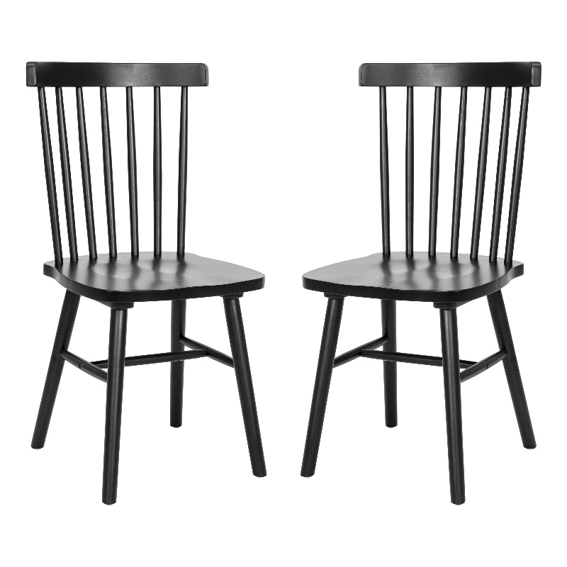 Bowery Hill 2 Pack Solid Wood Windsor Dining Chairs in Black with Spindle Backs