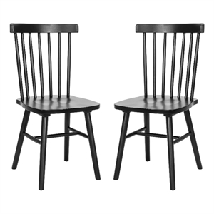 Bowery Hill 2 Pack Solid Wood Windsor Dining Chairs in Black with Spindle Backs