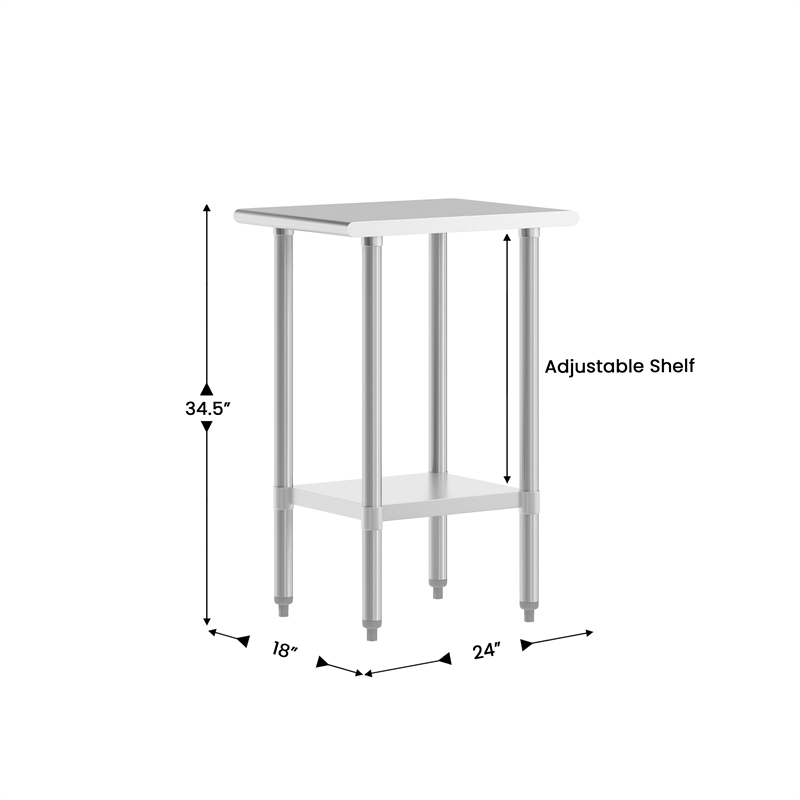 Bowery Hill Stainless Steel Work Table with Adjustable Undershelf 24x18