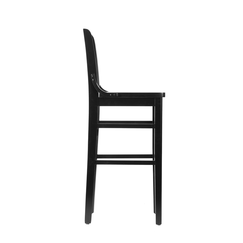 Bowery Hill School House Back Black Wood Restaurant Barstool with Footrest
