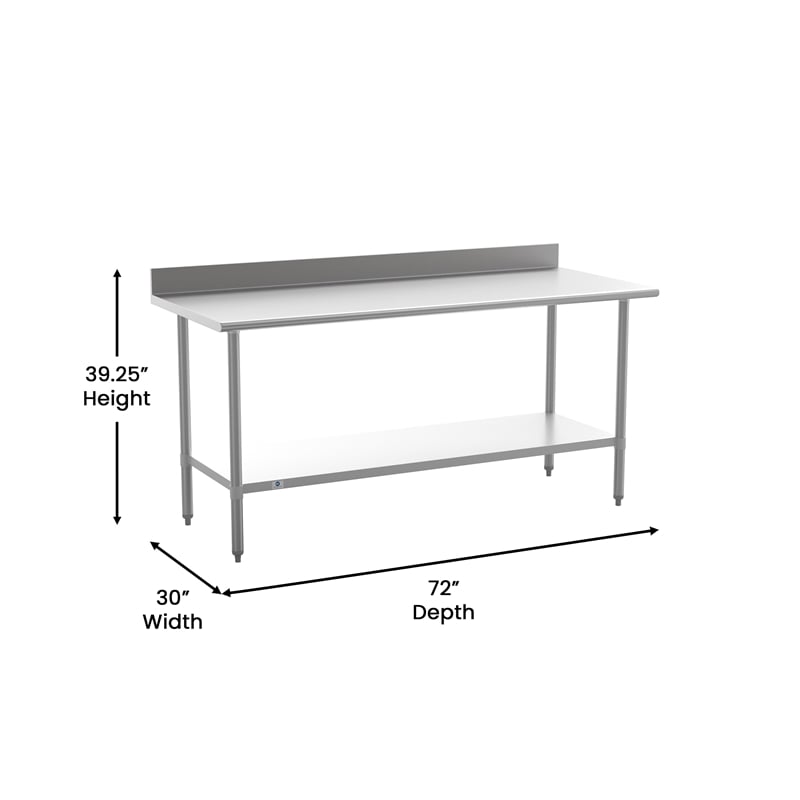 Bowery Hill Stainless Steel Kitchen Table with Backsplash and Undershelf