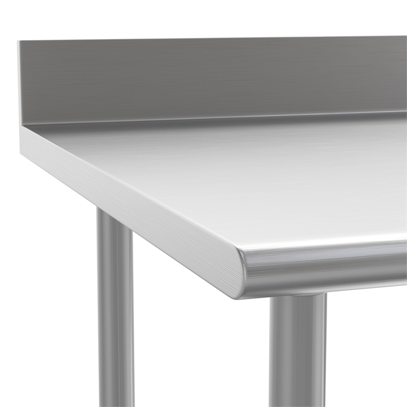Bowery Hill Stainless Steel Kitchen Table with Backsplash and Undershelf