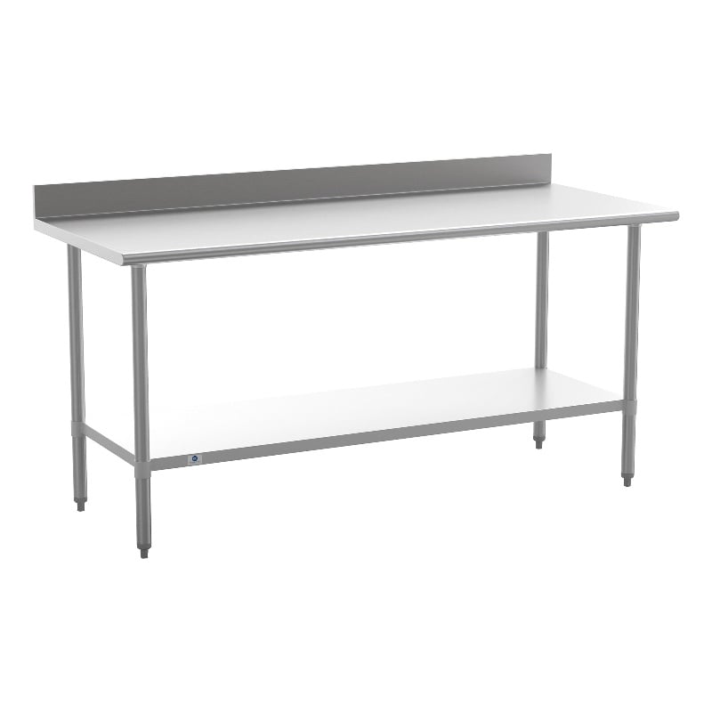 Bowery Hill Stainless Steel Kitchen Table with Backsplash and Undershelf
