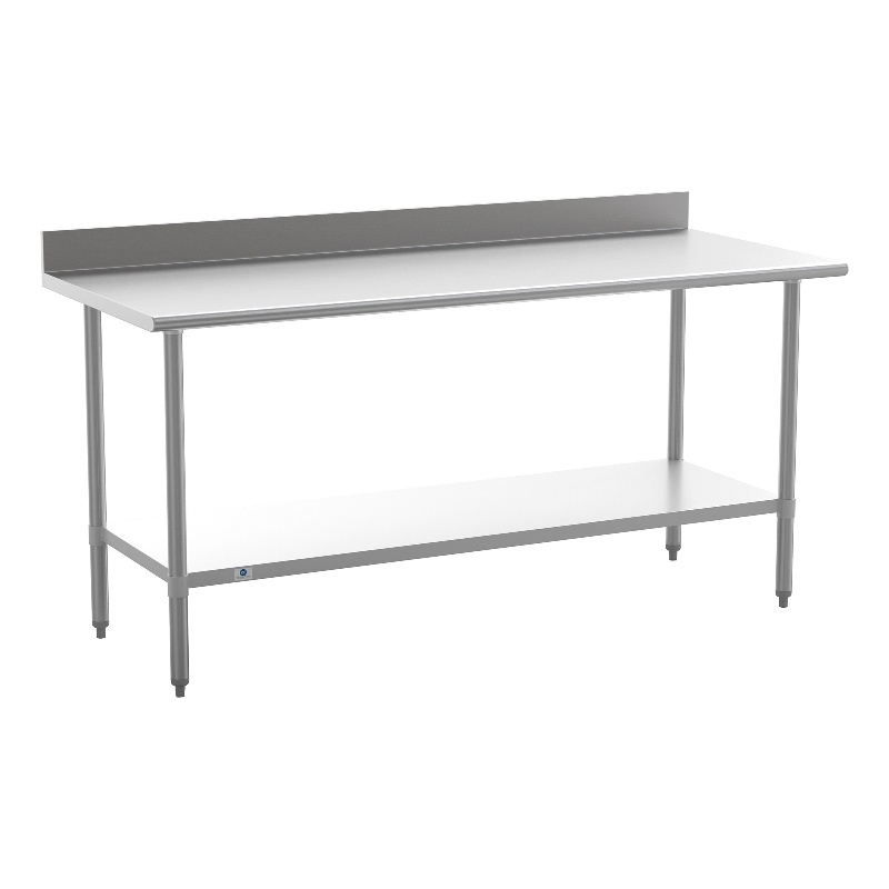Bowery Hill Stainless Steel Kitchen Table with Backsplash and Undershelf