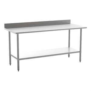 Bowery Hill Stainless Steel Kitchen Table with Backsplash and Undershelf
