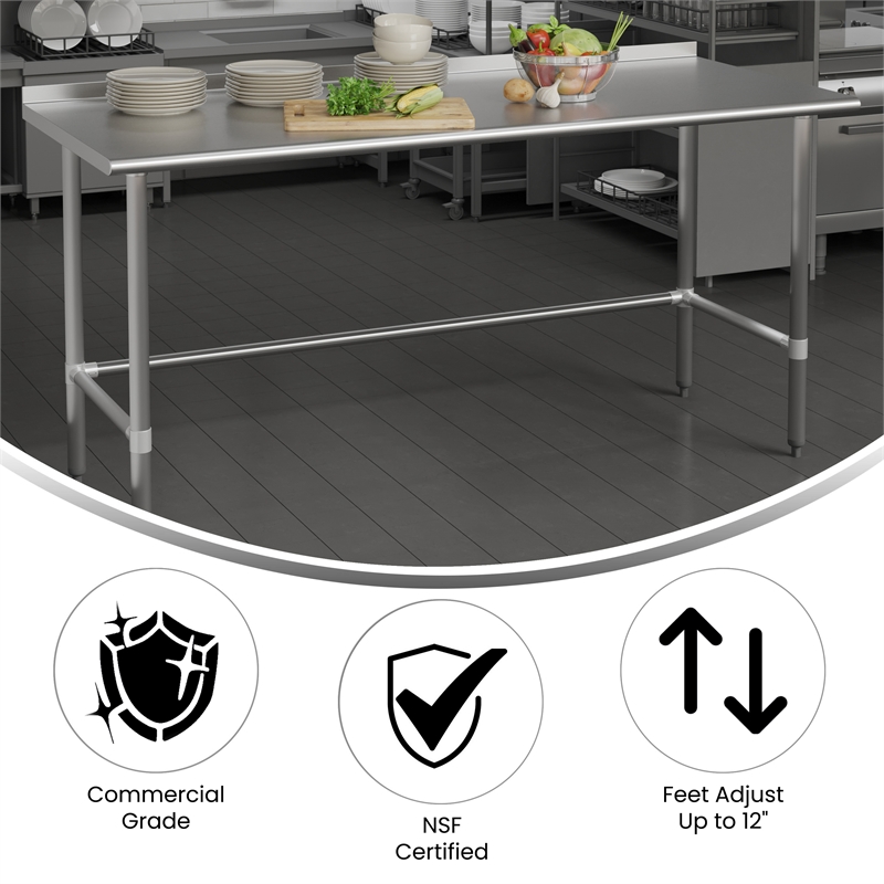 Bowery Hill Commercial Stainless Steel Kitchen Prep Table with Backsplash